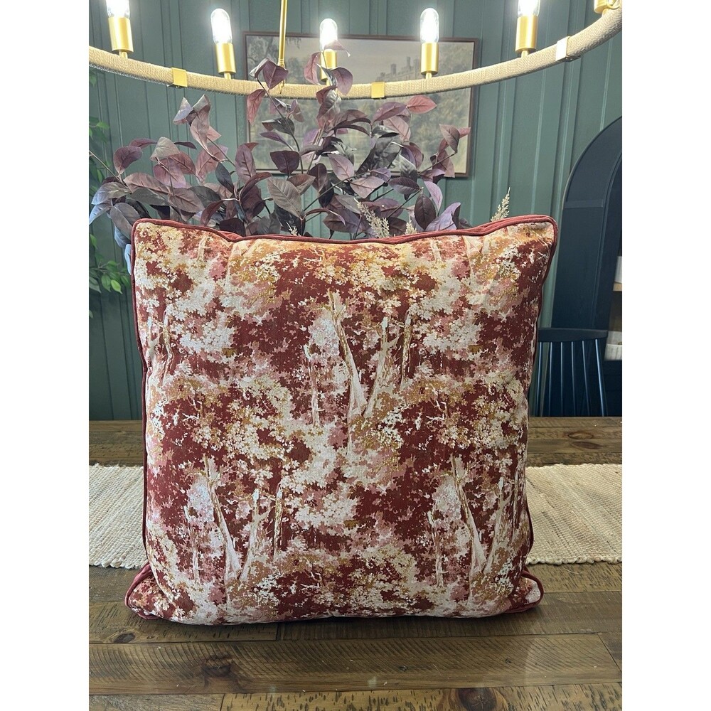 One 24"x24" Abstract Tree Printed Throw Pillow with Gusset Burgundy - NEW